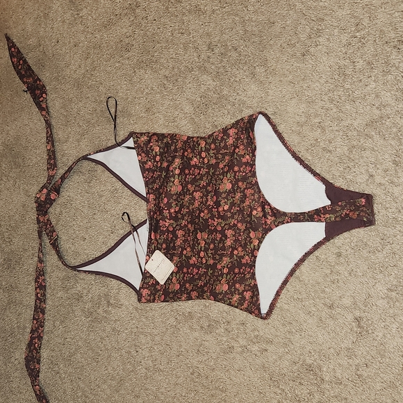 Intimately Free People BNWT Maroon Floral Thong Tie Bodysuit - Picture 6 of 6